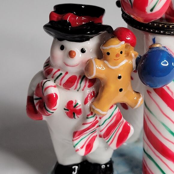Festive Snowman with Candy Canes Ceramic Figurine - Picture 4 of 10
